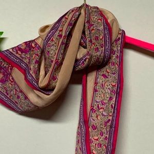 Pink & Tan patterned Silk Scarf